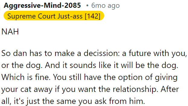 OP might consider giving away her cat if she's prioritizing the relationship, just as she's asking him to.