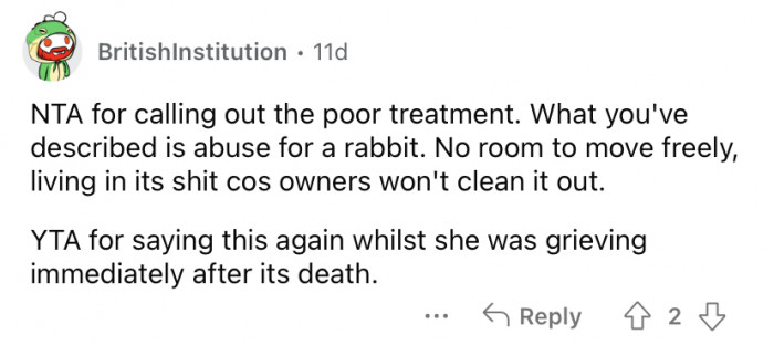 "What you've described is abuse for a rabbit."