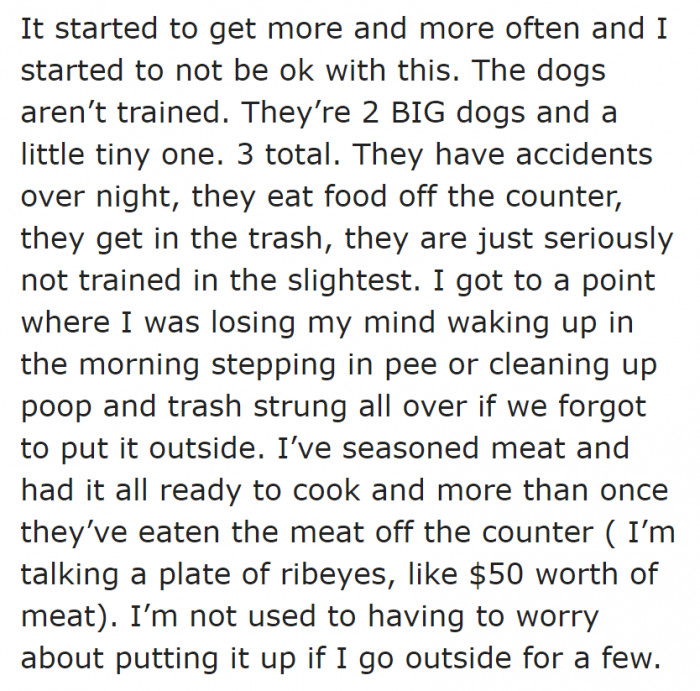 The original poster's boyfriend has two untrained dogs.