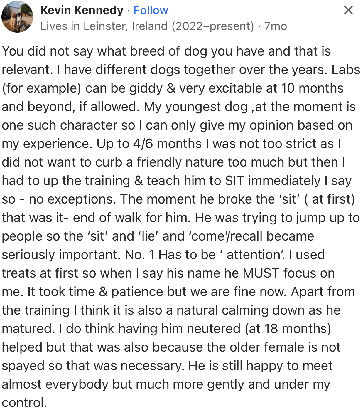 According to this user, the breed of the dog also matters. For example, a 10-month-old Lab is happy to meet everyone