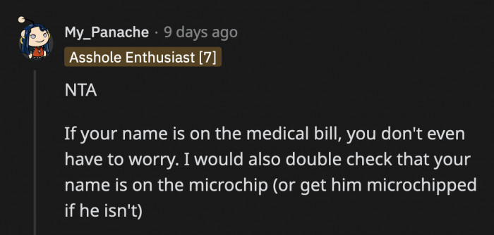 OP has to also make sure there is paperwork supporting her claim that she owns the dog in case her mom gets any funny ideas