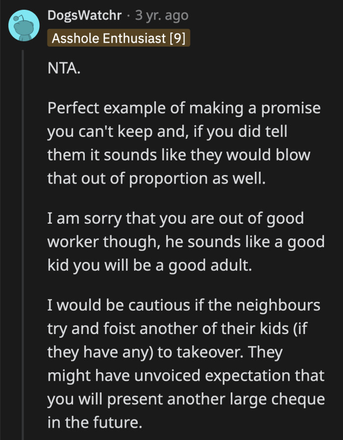 OP shouldn't allow the parent's reactions color her opinion of the teenager. They should all focus on how much help the money will bring to their child.