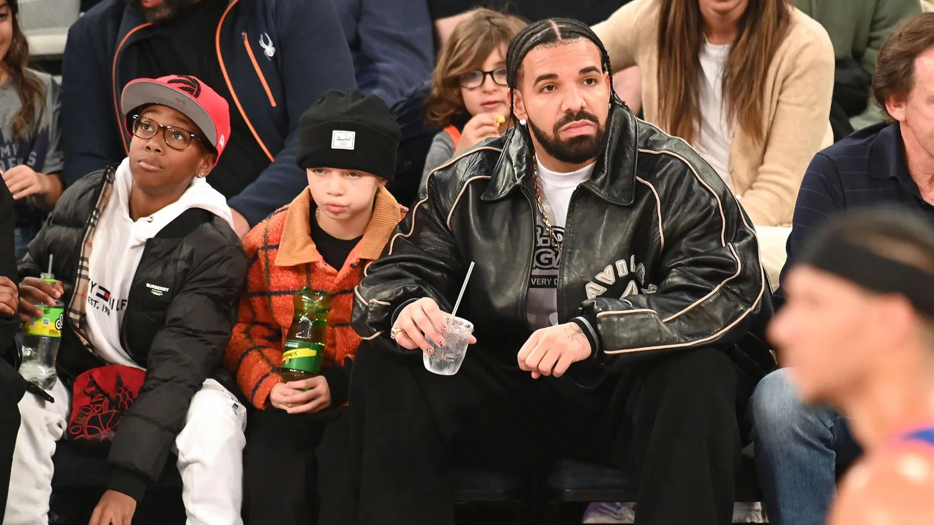 Drake and Adonis pictured courtside