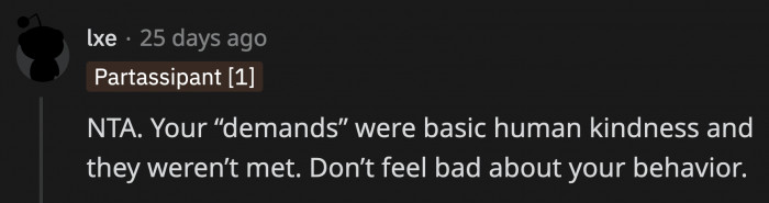 OP didn't do or say anything unreasonable to feel guilty about