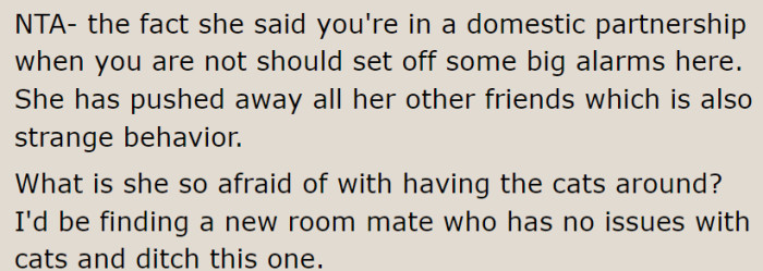 People quickly came to the comments to let her know that she's NTA and that obviously her roommate is quite confused if she thinks all these things.