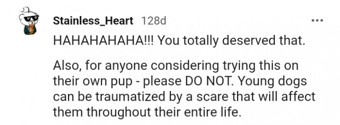 18. Young dogs can be traumatized by a scare