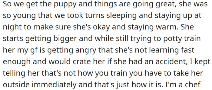 In the beginning, she was a wonderful owner, but her frustration with the puppy's behavior started about six months later: