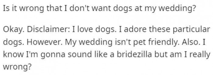 She started the story with a disclaimer saying that she loves dogs, but she believes this isn't the right place for them.