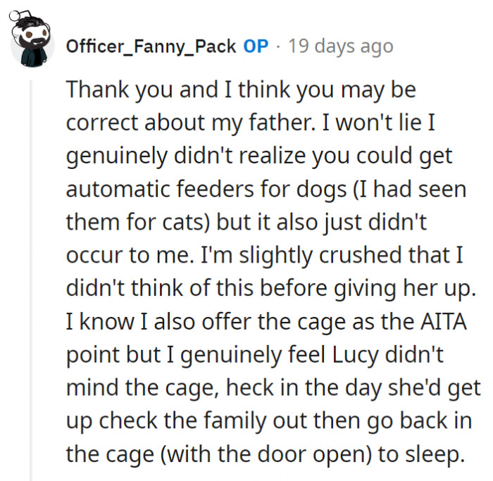 3. Sadly, OP didn't realize they had options before they gave Lucy up