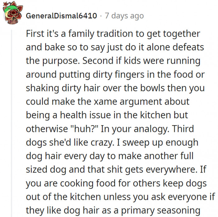 2. Some think OP has a great point especially since dog hair seasoning doesn't sound too appealing