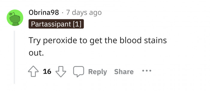 #14 Peroxide for blood stains.