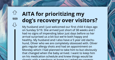 Woman Receives Nasty Comments for Prioritizing Dog's Recovery Over Visitors Coming to See Her Newborn