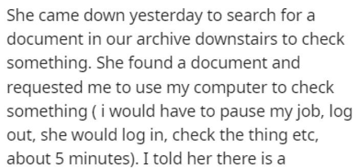 She came to him and asked him to use his computer