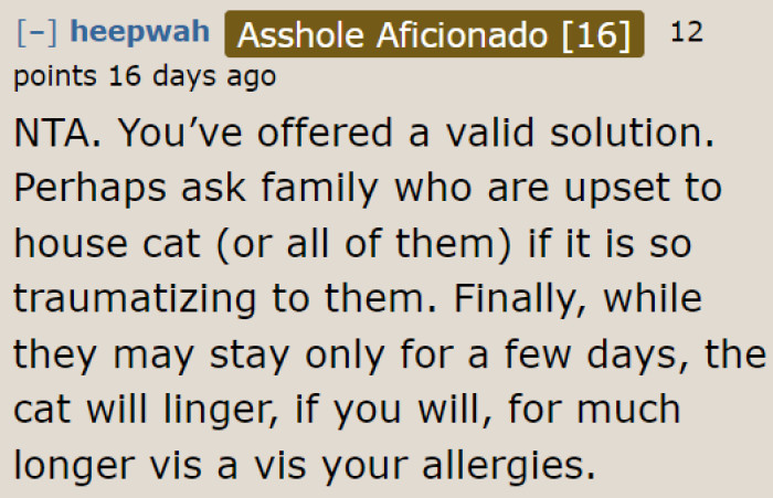 The OP was even kind enough to provide an excellent solution so that the sister can still check on her cat whenever she wants.