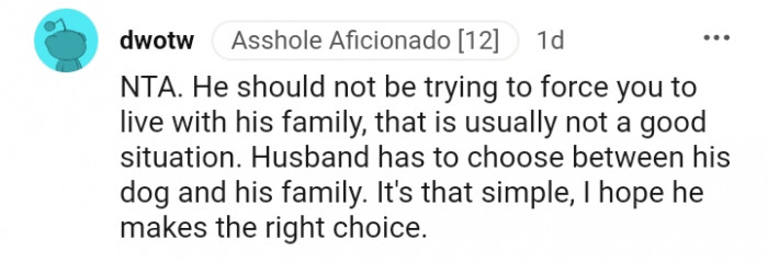 15. Husband has to choose between his dog and his family