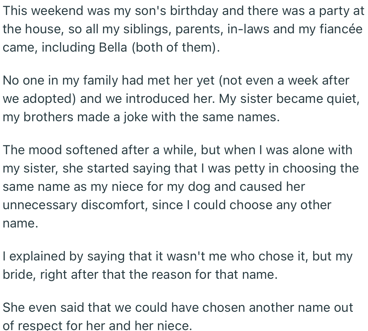 The family gathered for a birthday party, only for OP’s sister to discover that they had named their dog after her daughter