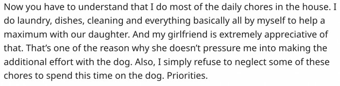 He helps with the daily household chores...