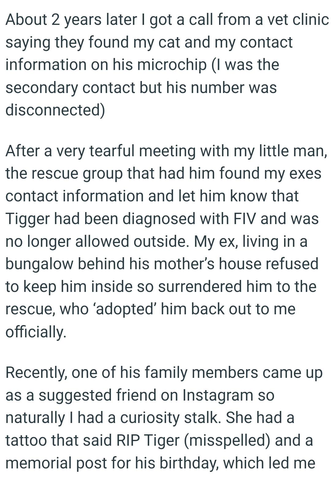 A very tearful meeting with the cat