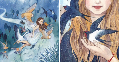 These Enchanting Watercolor Artworks of Ladies and Their Animal Friends Will Take You to a Fantasy Land