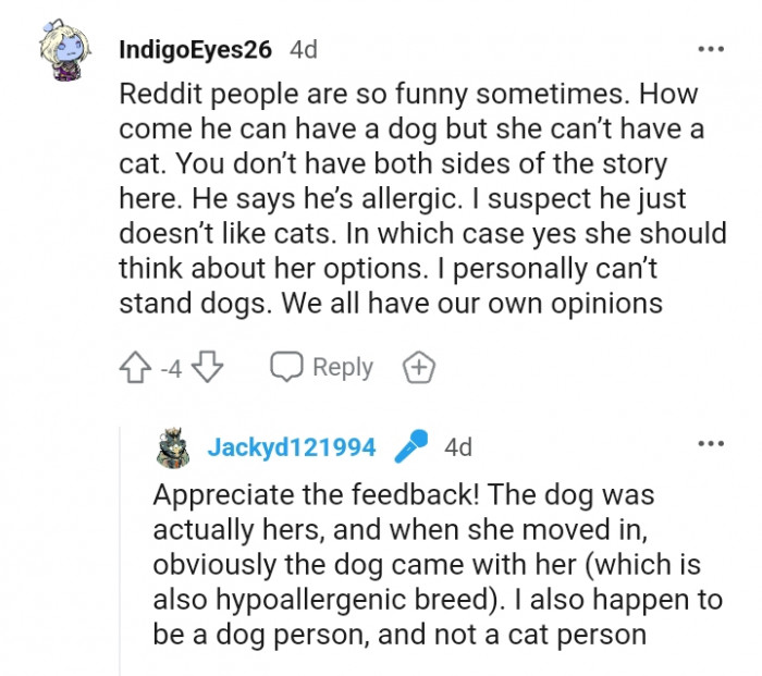 This Redditor suspects the OP just doesn't like cats