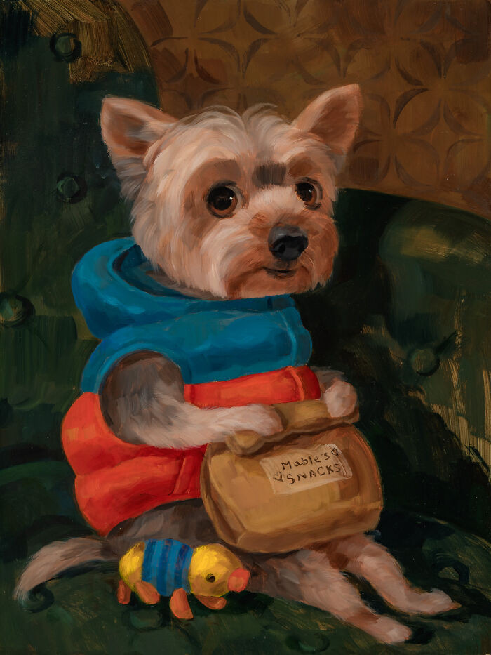 Granny knitted it, a whimsical pet portrait with cozy handmade detail.