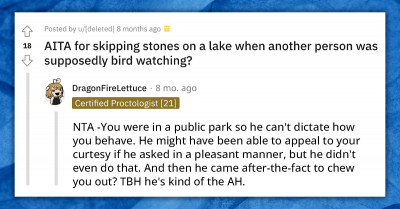Man Skips Stones On A Lake Scaring Birds While Someone Was Birdwatching, Gets Yelled At