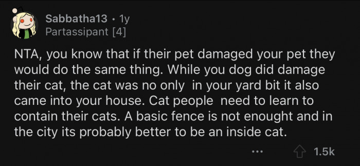 "Cat people need to learn to contain their cats."