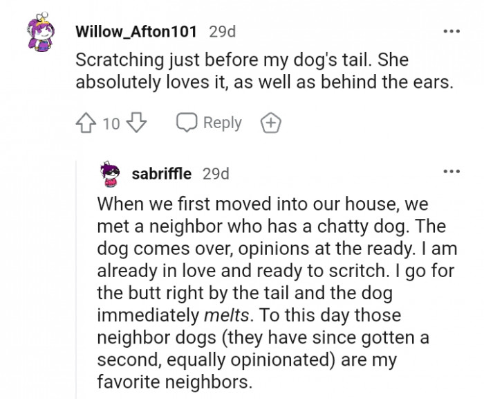 This Redditor scratches just before the dog's tail