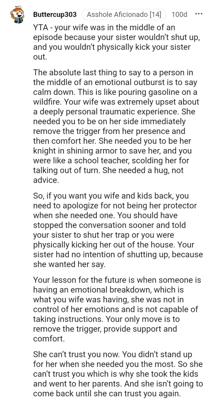 You need to apologize for not being her protector