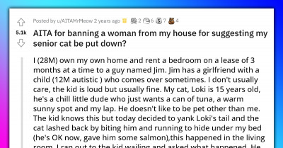 Landlord Tells Of His Tenant's GF For Suggesting His Senior Cat Should Be Put Down For Harming Her Son
