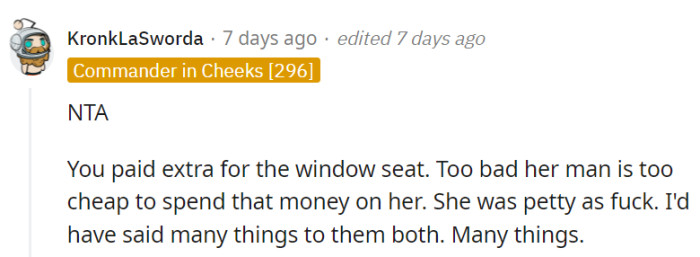 Clearly, her partner's budget didn't extend to her seating preferences.