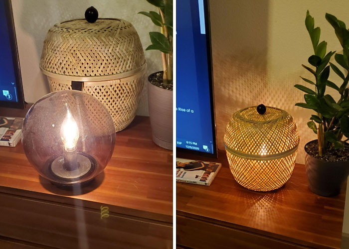 9. Lamp turns into cool mood light with an Ikea basket covering