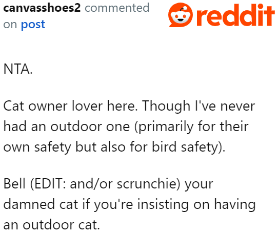 Cat owners themselves believe that the OP is in the right.