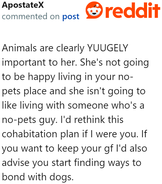 If he really wants to be with this woman, then he needs to make an effort to love dogs too.