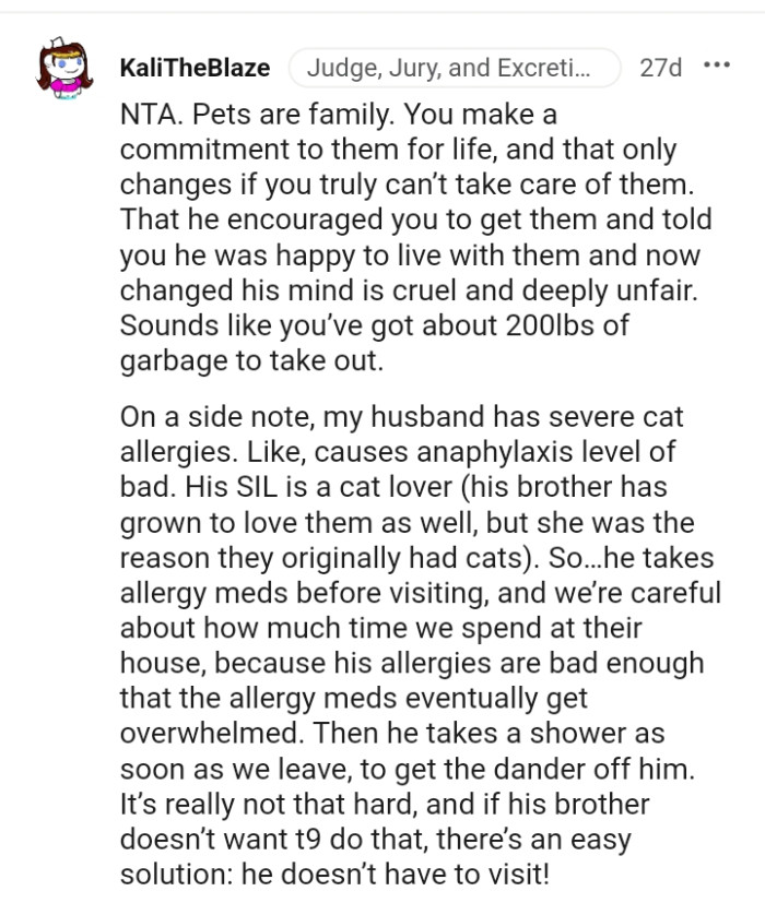 This Redditor's husband has severe cat allergies