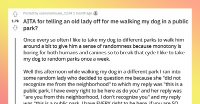 Redditor Tells An Old Lady To Back Off After Being Questioned For Walking Their Dog In A Public Park