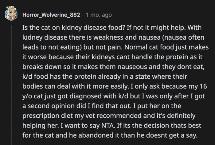 Someone asked if OP tried putting the cat on a different diet to see if it helps with her lack of appetite.