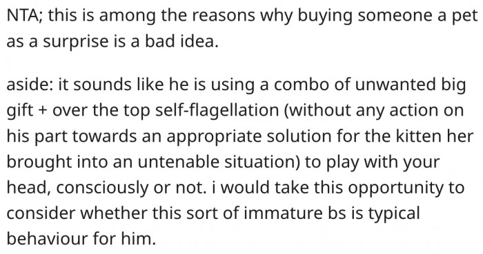 2. Surprising someone with a pet gift is bad.