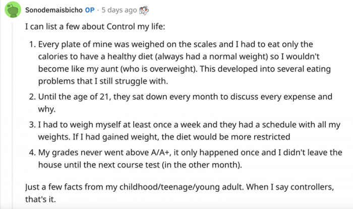 The OP went ahead to give more backstory on their parents