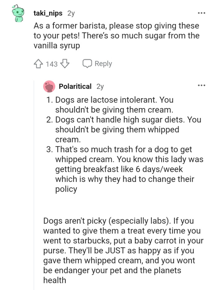 Having a baby carrot handy as a treat is better than feeding them whipped cream