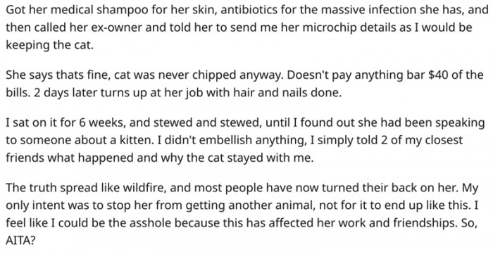 OP was quiet about everything until it went too far. He couldn't handle thinking another cat would have to go through the same thing.