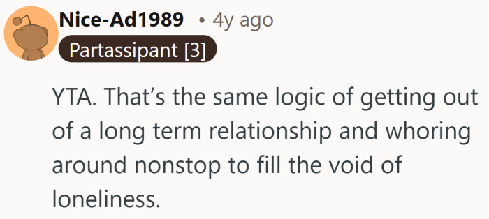 A harsh comparison meant to warn against rushing into comfort before the grief settles.