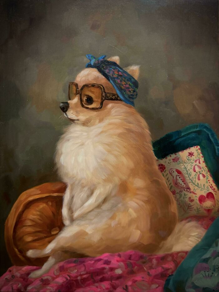 Dentay pet portrait, playful “One Slice Is Nice, Two Is Better” theme.