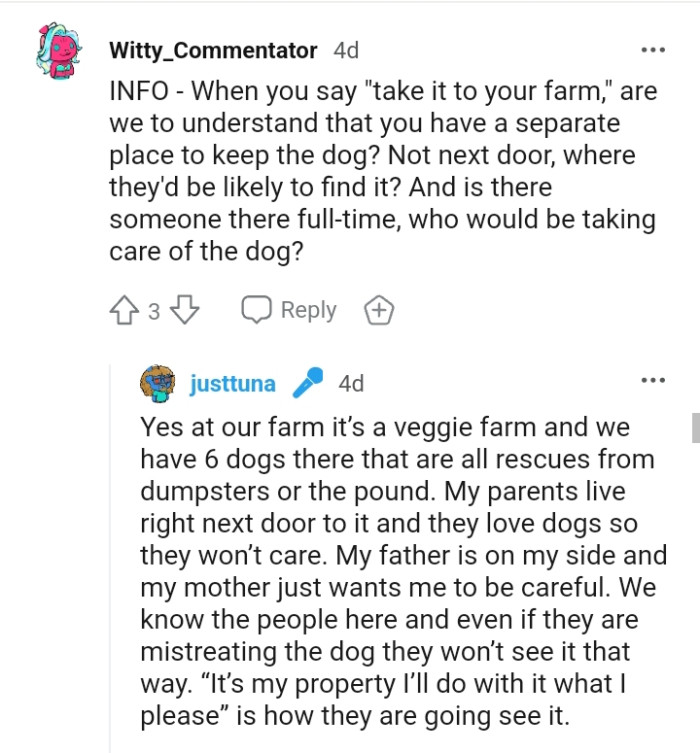 The OP has six dogs that are all rescues on their farm