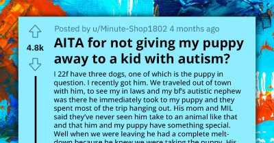 Lady Gets Bashed By Boyfriend's Mom For Refusing To Give Away Her Dog To His Autistic Nephew, Redditors React