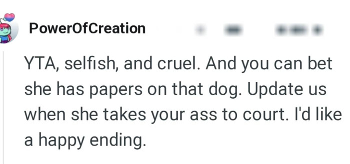 The OP can bet she has papers on the dog