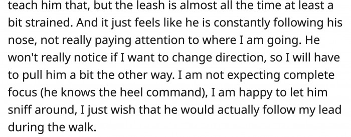 And what kind of struggle she was having in terms of getting his dog to follow kindly