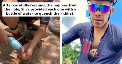 Cyclist Heroically Rescues Abandoned Puppies And Delivers Them To Safety