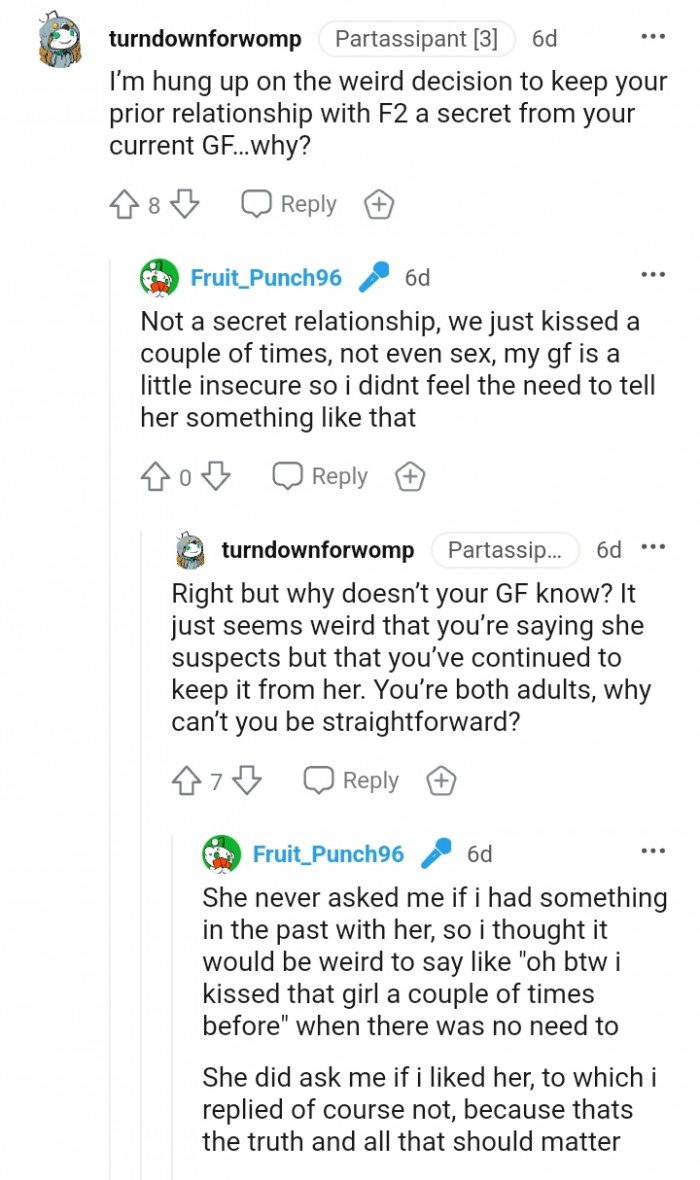 This Redditor is hung up on the weird decision of the OP keeping his prior relationship secret