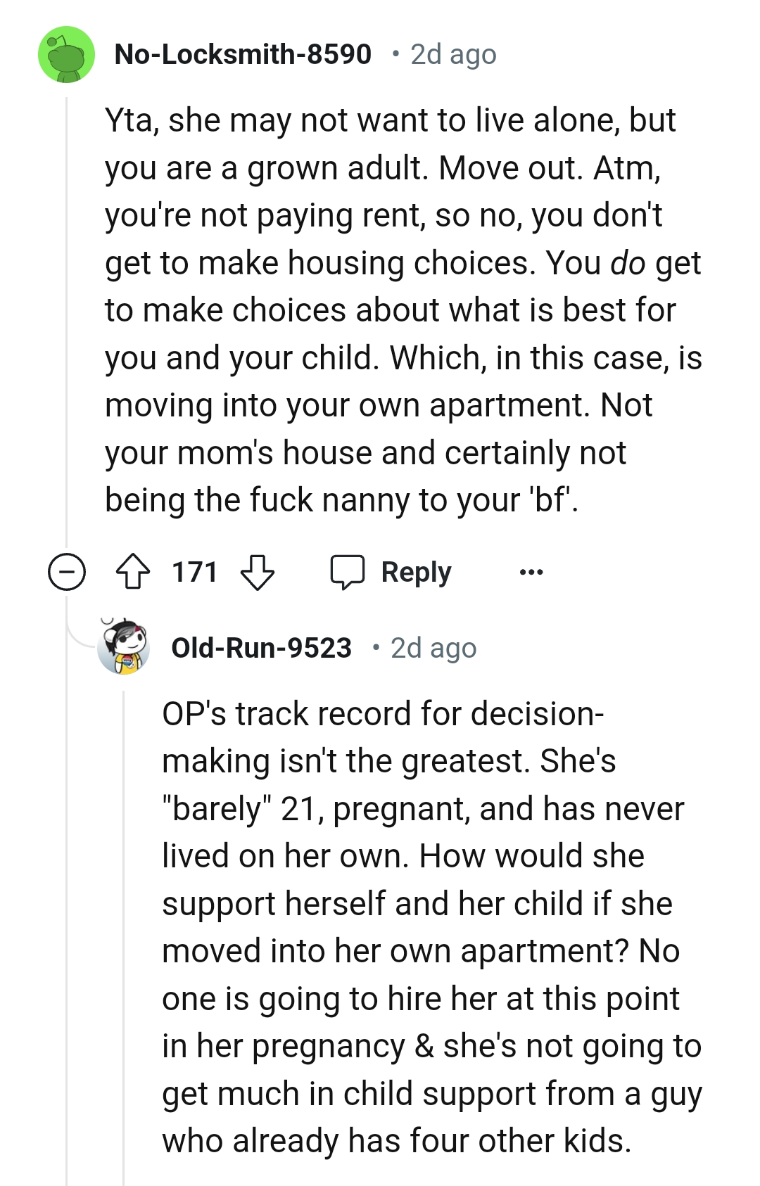 The OP can make choices for herself and her child